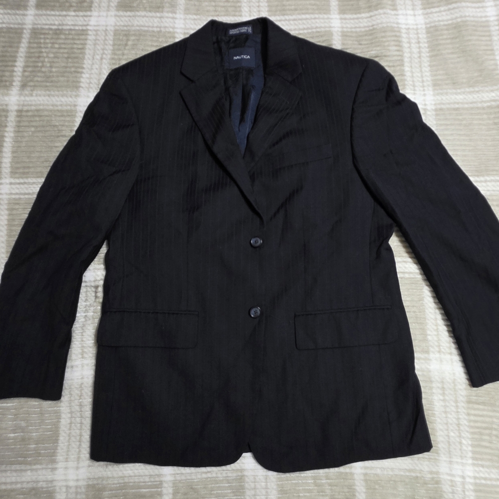 Nautica Suit Jacket Mens Blazer Black Pinstripe Two Button Superior Tailoring‎